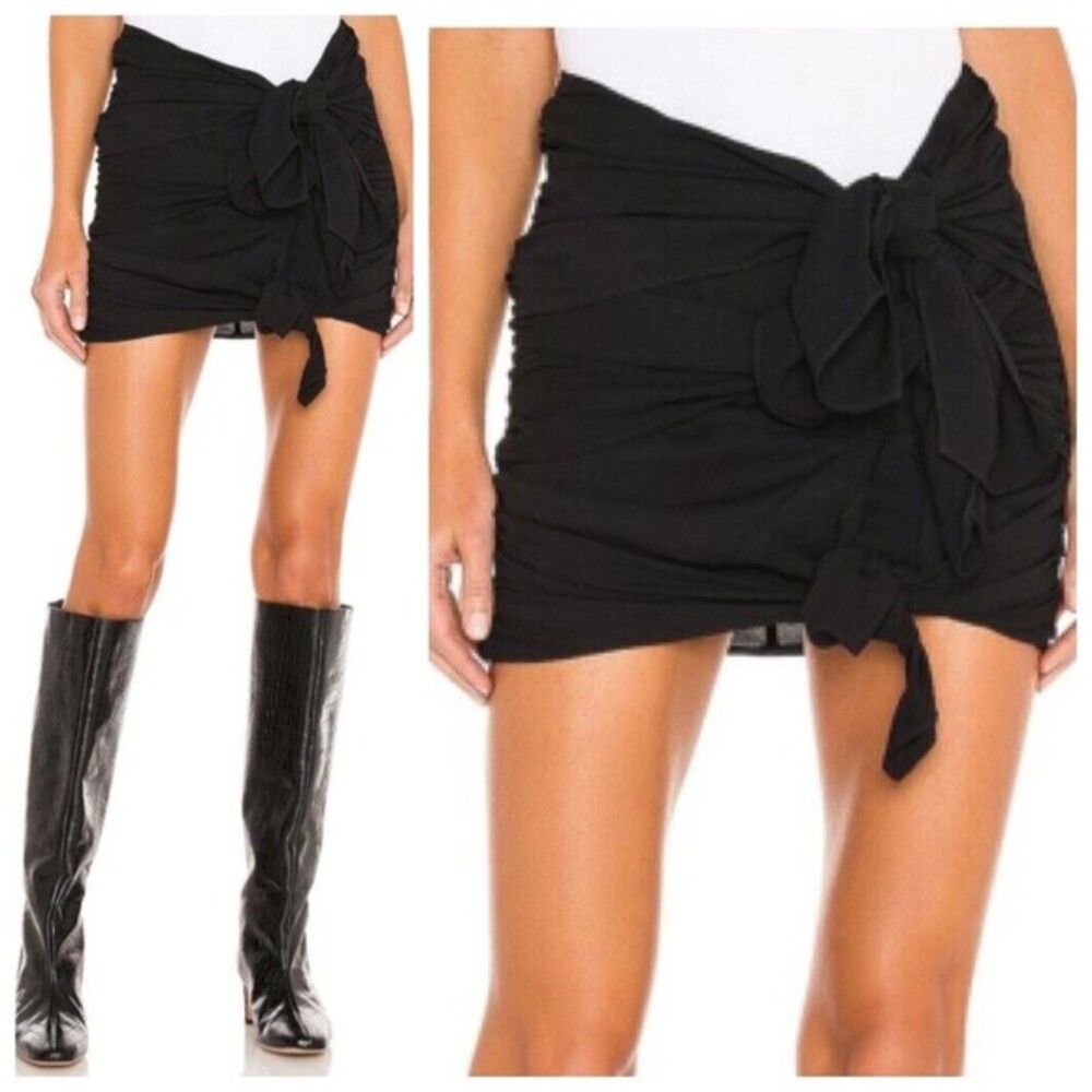 Lovers and Friends Dylane Mini‎ Skirt Women's Size XL Black Ruched Knot Detail